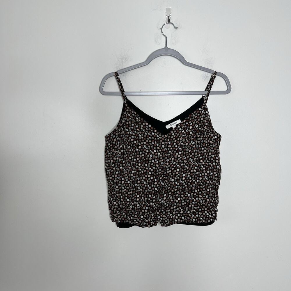 Madewell Tank Top Womens 6 Black Floral Button Front Sleeveless Camisole Boho